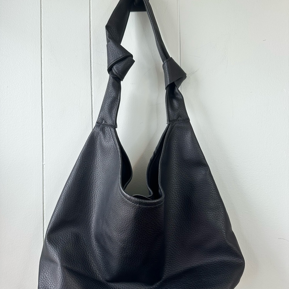 Black Faux Leather Hobo Bag